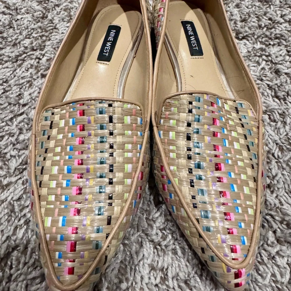 Nine West Beige Woven Flats with Multicolor Accents
